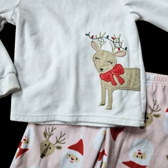 CARTER’S Pink and White Santa and Reindeer Fleece Pajamas Girls Size 3T * - Picture 2 of 3